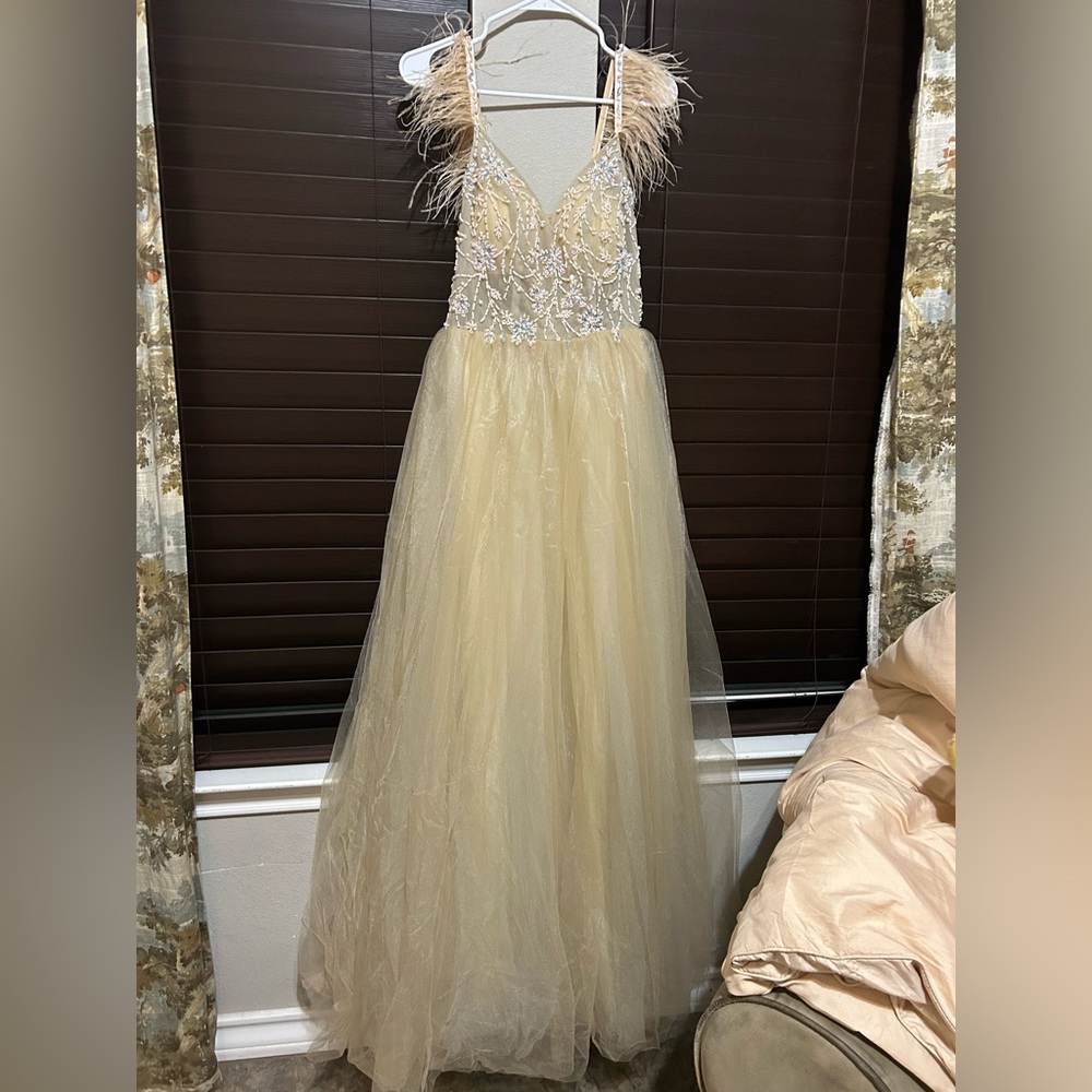 Elegant Cream Women’s Dress with Feather Details